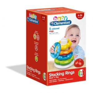žaislas kūdikiui žiedų bokštas barankos ant stovo spalvotos