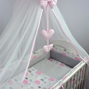 pataliukų komplektas kūdikiui į lovytę minky pilka rožinė