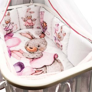 pataliukai kūdikio lovytei kiškiukai balta rožinė