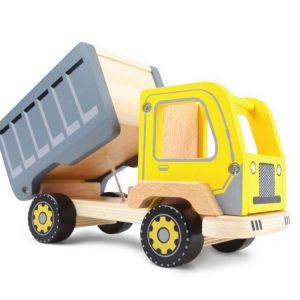 žaislinis sunkvežimis medinis geltona pilka