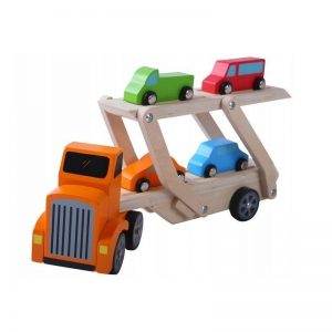 žaislas tralas sunkvežimis su automobiliais oranžinis