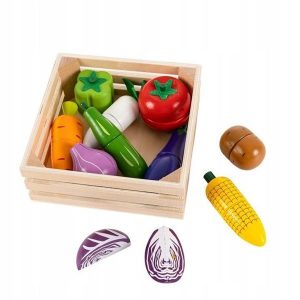 žaislas pjaustomos daržovės medinės su dežute