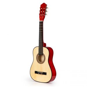 vaikiška gitara medinė raudona ir medžio spalva