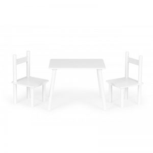 medinis staliukas su kėdutėm baltas lengvas