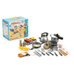 žaislas virtuves reikmenys puodai įrankiai pilka marga