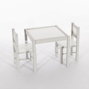 medinis staliukas su dviem kėdutėmis vaikams Drewex pilka balta