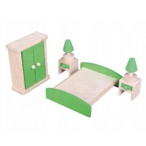 lėlių namo miegamojo baldeliai mediniai žali