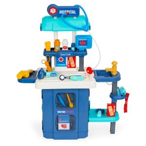 žaislinis gydytojo rinkinys- lagaminas plastikinis mėlynas