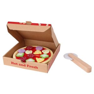 žaislas medinė pica dežutėje su priedais