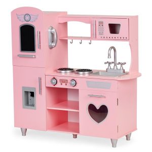 medinė virtuvėlė žaislinė rožinė su garso efektais