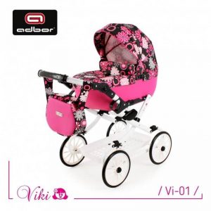 žaislinis vežimėlis lėlei Viki juoda rožinė balta