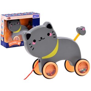 traukiamas žaislas vaikams su virvute kačiukas pilkas