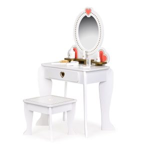 vaikiškas kosmetikos staliukas su kėdute baltas širdutė